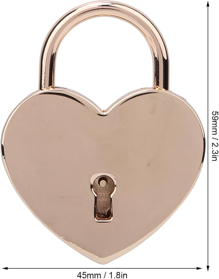 Keenso Heart Lock Metal Padlock With Key For Diary Safe Pink Gold 45x59mm - Image 2